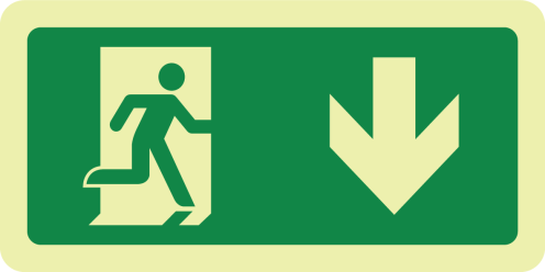 Fotoluminescerend bord met pictogram nooduitgang naar beneden openen rechterkant ISO 7010