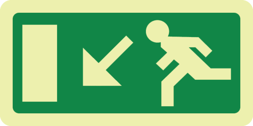 Fotoluminescerend bord met pictogram nooduitgang links omlaag