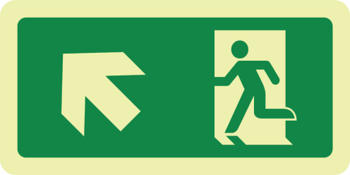 Fotoluminescerend bord nooduitgang links omhoog volgens ISO 7010