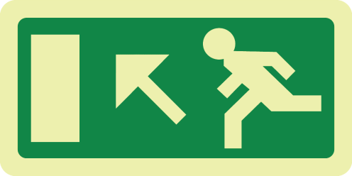 Fotoluminescerend bord met pictogram nooduitgang links omhoog