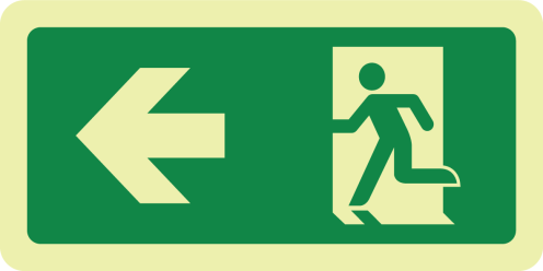 Fotoluminescerend bord met pictogram nooduitgang links ISO 7010