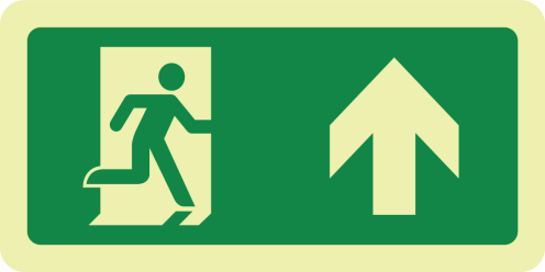 Fotoluminescerend bord met pictogram nooduitgang rechtdoor volgens ISO 7010