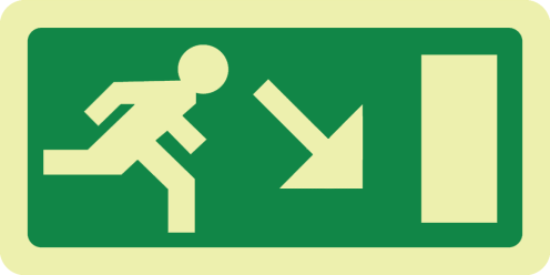 Fotoluminescerend bord met pictogram nooduitgang rechts omlaag