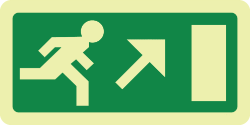 Fotoluminescerend bord met pictogram nooduitgang rechts omhoog
