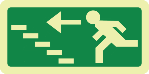 Fotoluminescerend bord met pictogram nooduitgang trap links omhoog