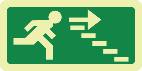 Fotoluminescerend bord met pictogram nooduitgang trap rechts omlaag