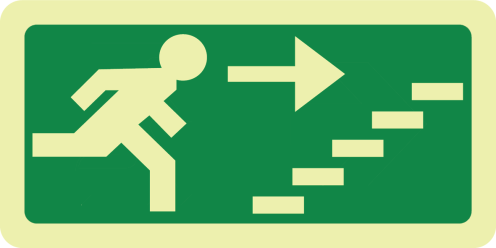 Fotoluminescerend bord met pictogram nooduitgang trap rechts omhoog