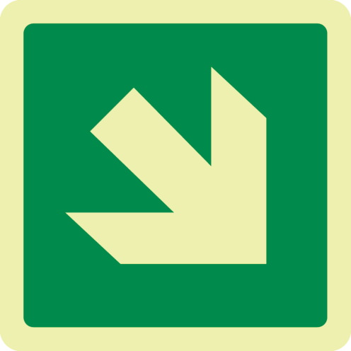 Fotoluminescerend bord met pictogram schuine pijl groen ISO 7010