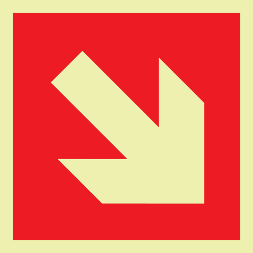 Fotoluminescerend bord met pictogram van een diagonale pijl (Rood)