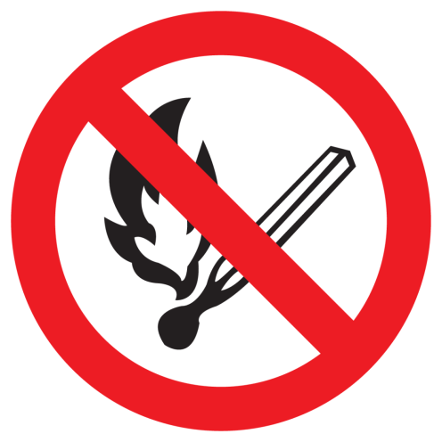 Bord met pictogram roken en open vuur verboden