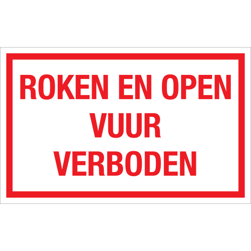 Bord Roken en Open Vuur Verboden - wit tekstbord met rode tekst