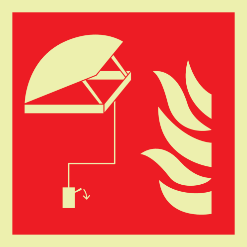 Fotoluminescerend bord met pictogram van een rookluik met vlam