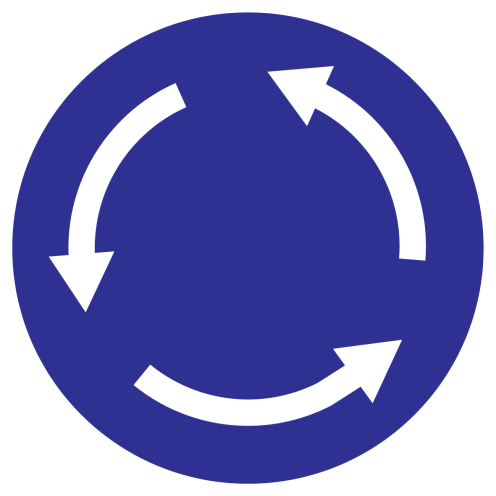 Blauw bord met pictogram om een rotonde aan te duiden