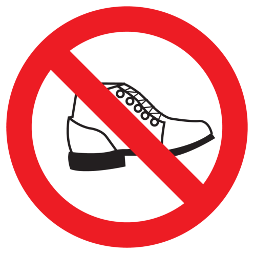 Bord met pictogram schoenen verboden