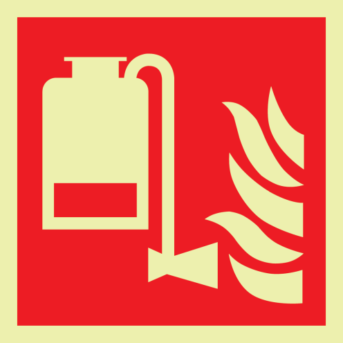 Fotoluminescerend bord met pictogram van een draagbare schuimblus unit volgens ISO 7010