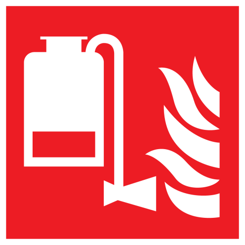 Bord met pictogram van een draagbare schuimblus unit