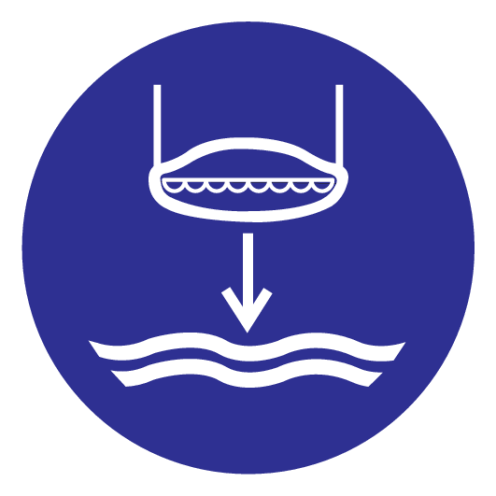 Blauwe sticker met pictogram om aan te duiden sloep laten zakken