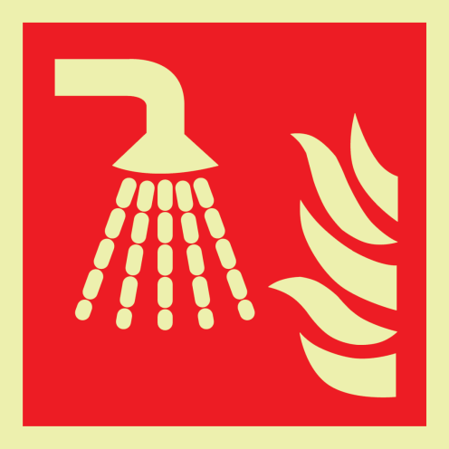 Fotoluminescerend bord met pictogram van een sprinkler volgens ISO 7010