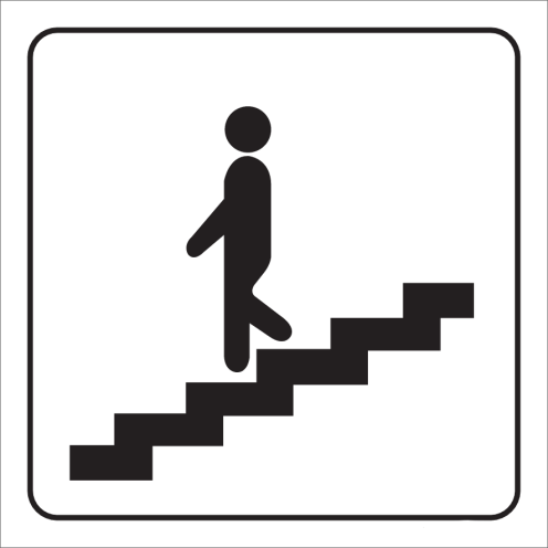 Wit bord met pictogram voor aanduiding trap omlaag