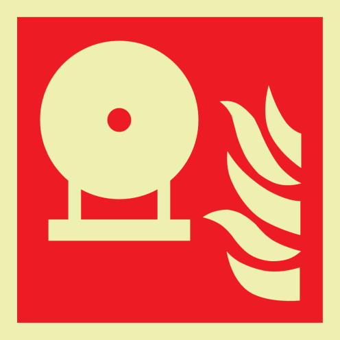 Fotoluminescerend bord met pictogram van een vaste brandblus fles volgens ISO 7010