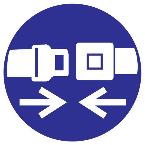 Blauw bord met pictogram om aan te duiden dat het vastmaken van de veiligheidsgordel verplicht is - ISO7010 - M020