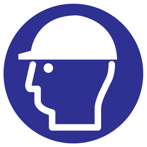 Blauw bord met pictogram om aan te duiden dan een veiligheidshelm verplicht is - ISO 7010 - M014