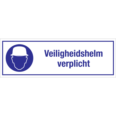 Bord met pictogram en tekst om aan te duiden dat een veiligheidshelm verplicht is