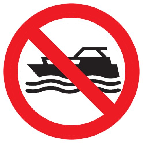 Bord met pictogram mechanisch aangedreven vaartuigen verboden