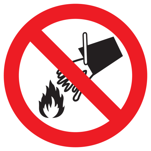 Bord met pictogram verboden met water te blussen