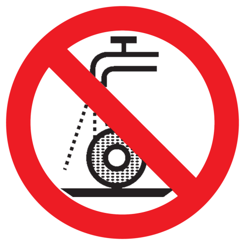 Bord met pictogram nat slijpen verboden