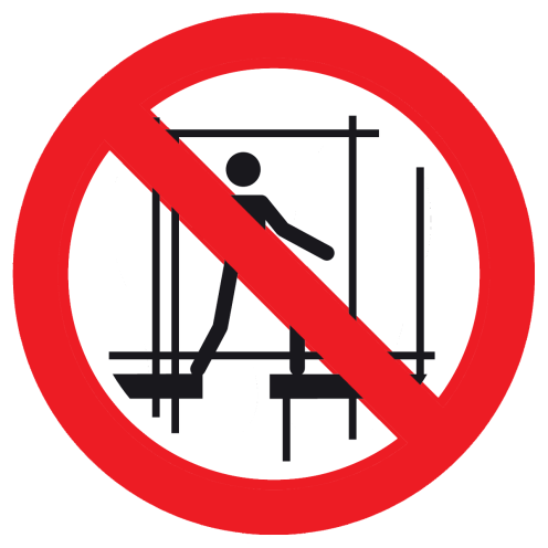 Bord met pictogram gebruik onafgewerkte stelling verboden