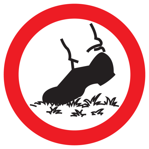 Bord met pictogram verboden over het gras te lopen