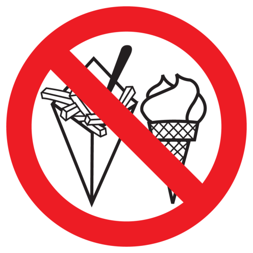 Bord met pictogram patat en ijs verboden