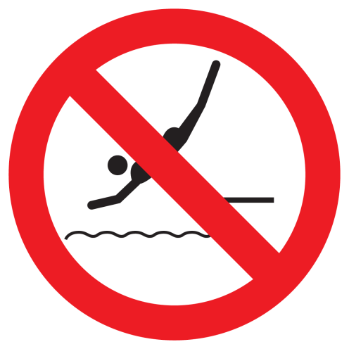 Bord met pictogram duiken verboden