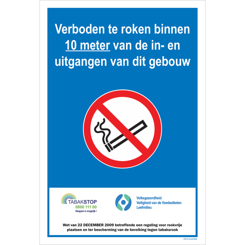 Bord Rookvrije plaats binnen 10 meter