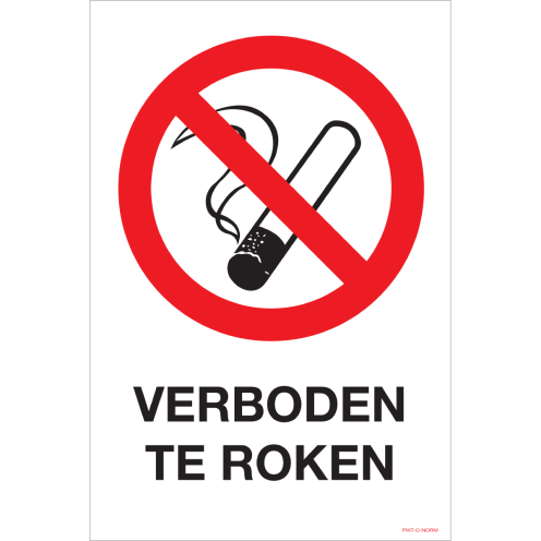 Bord met pictogram en tekst verboden te roken