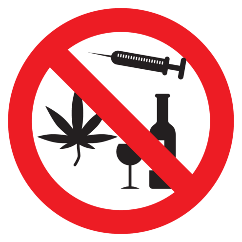Bord met pictogram alcohol en drugs verboden