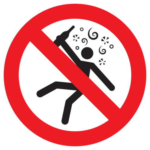 Bord met pictogram dronken personen verboden