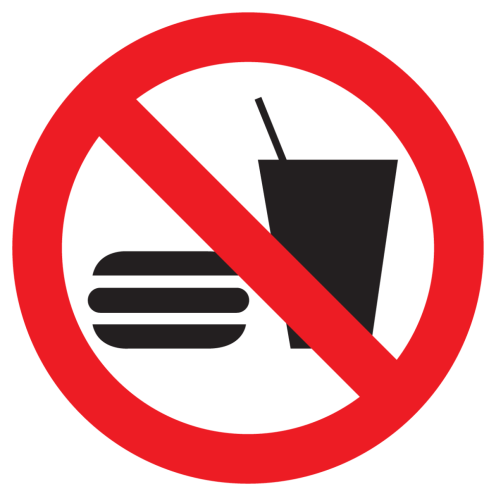 Bord met pictogram eten en drinken verboden