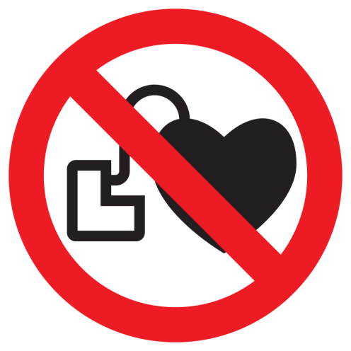 Bord met pictogram pacemakers verboden