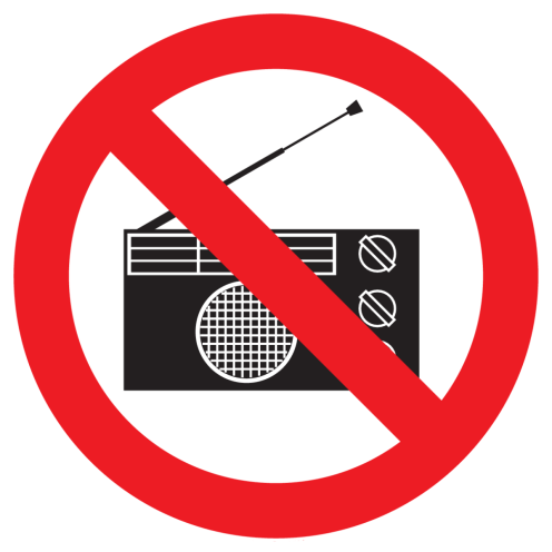 Bord met pictogram radio verboden