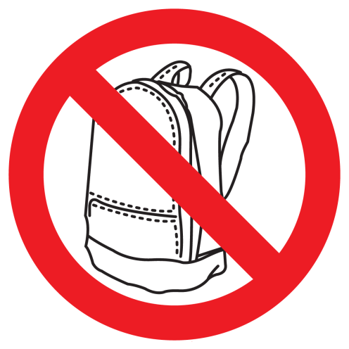 Bord met pictogram rugzakken verboden