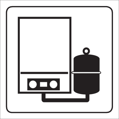 Wit bord met pictogram voor aanduiden ruimte met verwarmingsketel.