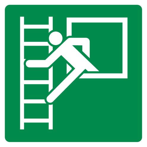 Bord met pictogram vluchtladder en raam ISO 7010