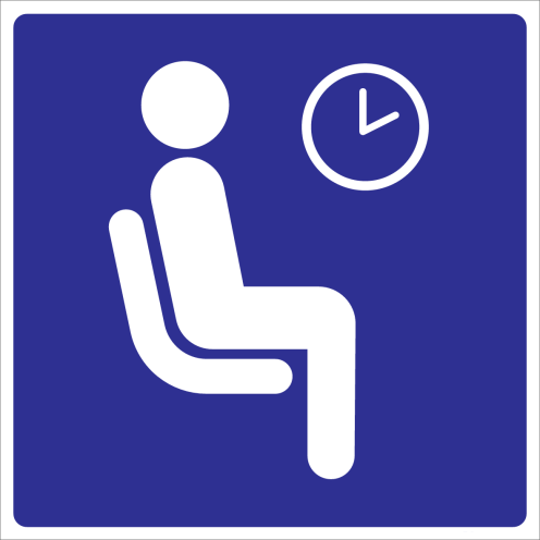 Blauw bord met pictogram voor het aanduiden van een wachtruimte