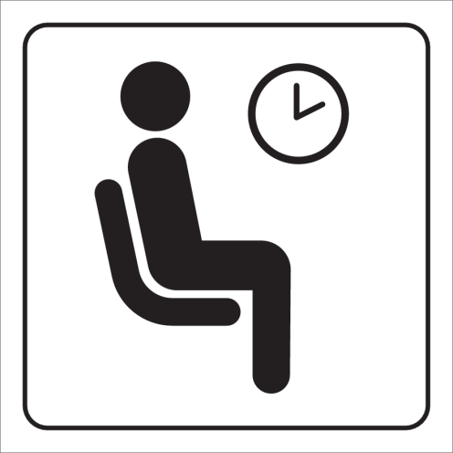 Wit bordje met pictogram om een wachtruimte aan te duiden