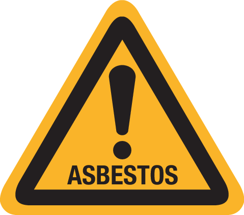 Bord met tekst en pictogram gevaar asbestos