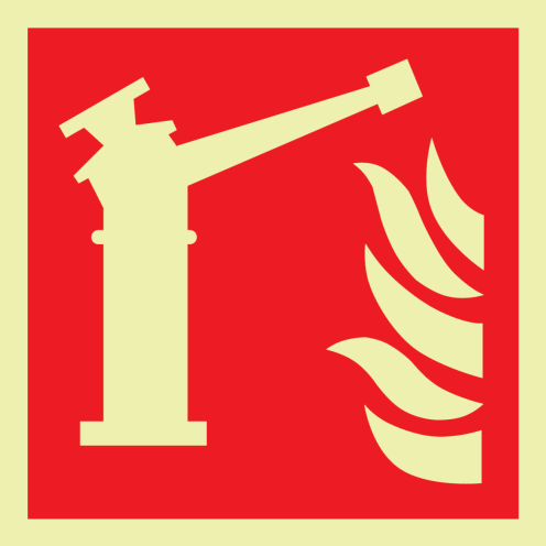 Fotoluminescerend bord met pictogram van een water monitor volgens ISO 7010