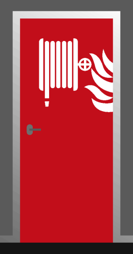 Deursticker "Brandslanghaspel met vlam" - ISO 7010