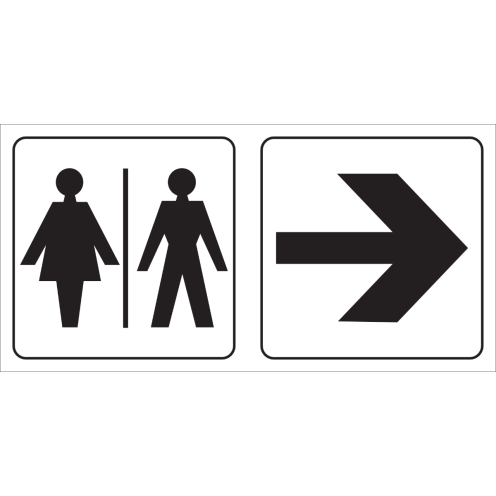 Dubbelzijdig bord met pictogram voor aanduiding ruimte voor dames en heren met pijl rechts/links
